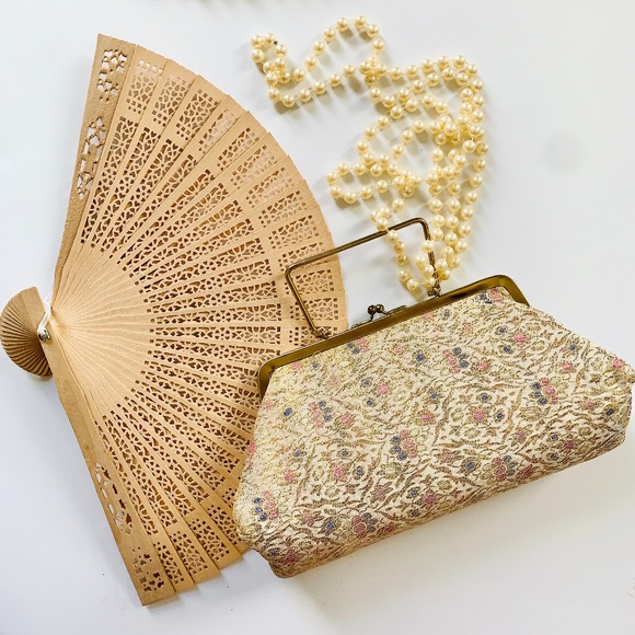 Majestic Handbags - Vintage 1950s Evening Clutch + Sandalwood Fan